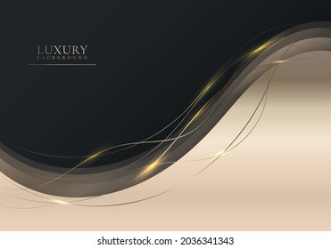 Abstract elegant shiny golden gradient wave shape with gold wave line and lighting on black background luxury style. Vector illustration