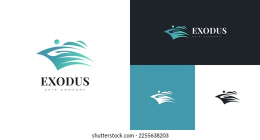 Abstract and Elegant Ship Logo Design in Blue and Green Gradient Concept. Yacht, Cruise Logo or Icon