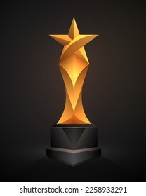 Abstract elegant star award trophy isolated on dark background