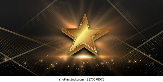 Abstract elegant star gold with lighting effect diagonal scene sparkle on black background. Template premium award design. Vector illustration