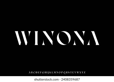 Abstract elegant stencil type alphabet display font vector. Unique serif typography