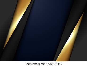 Abstract elegant template black and gold triangle overlapping dimension on dark blue background luxury style. Vector illustration