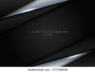 Resumen de elegante plantilla de triángulo metálico negro y plateado, dimensión superpuesta en el estilo de lujo de fondo oscuro. Ilustración del vector