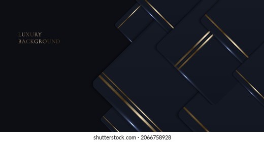 Abstract elegant template dark blue square with golden stripes decoration on black background modern luxury style. Vector graphic illustration