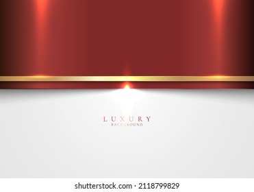 Resumen elegante plantilla de rayas metálicas brillantes rojas con líneas doradas en el estilo de lujo de fondo blanco. Ilustración gráfica del vector