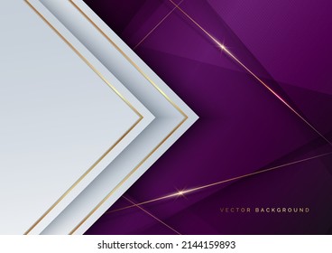 Abstract elegant template white triangle with golden lines on violet background with copy space for text. Luxury concept. Vector illustration