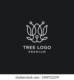 Abstract elegant tree flower line logo icon vector design. Graceful lined vector sign