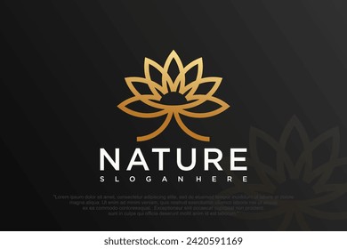 Abstract elegant tree flower line logo icon vector design. Vector illustration