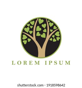 abstract and elegant tree logo designs with heart leaves vector isolated