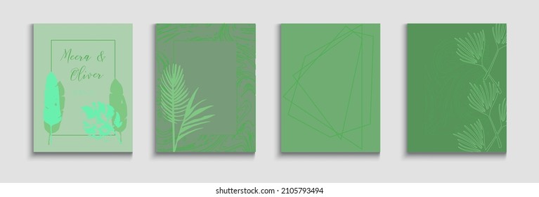 Abstract Elegant Vector Banners Set. Tie-Dye, Tropical Leaves Flyers. Hand Drawn Retro Background. Japanese Style Invitation. Geometric Border Texture. Noble Monstera Leaves Invitation Layout.