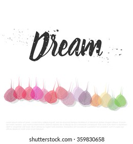 Abstract elegant vector card with colorful leaves.