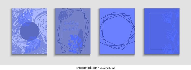 Abstract Elegant Vector Flyers Set. Tie-Dye, Tropical Leaves Covers. Hand Drawn Vintage Background. Minimal Olive Leaves Magazine Template. Geometric Frame Texture. Oriental Style Invitation.