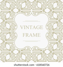 Abstract elegant vintage frame template on light geometric rhombus seamless pattern in kaleidoscope style vector illustration