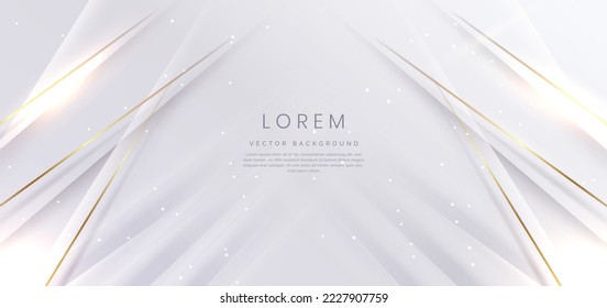 Abstract elegant white background with golden line and lighting effect sparkle. Luxury template design. Vector illustration. 