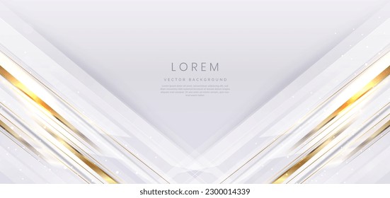 Abstract elegant white background with golden line and lighting effect sparkle. Luxury template design. Vector illustration