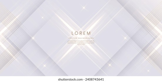 Abstract elegant white background with golden line and lighting effect sparkle. Luxury template design. Vector illustration.