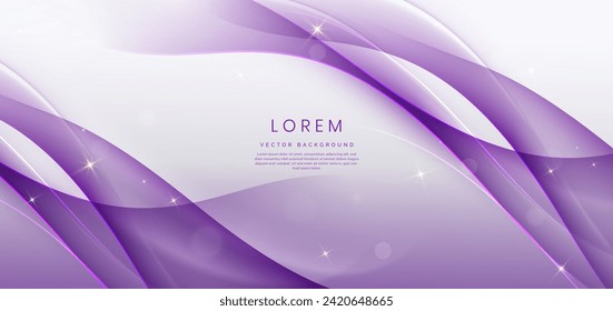 Abstract elegant white background with purple dynamic wave lines and lighting effect. Vector illustration