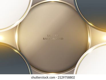 Abstrakter, eleganter, weißer und schwarzer Kreis mit goldenen Linien, abgerundet und hellstrahlend auf sauberem Hintergrund, luxuriöser Stil. Vektorgrafik-Illustration