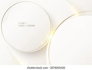 Abstract elegant white circle with golden lines rounded and light sparking on clean background luxury style. Vector graphic illustration