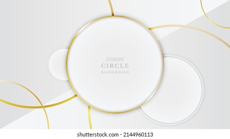 abstract elegant white circle golden frame background. 3d luxury design. vector illustration