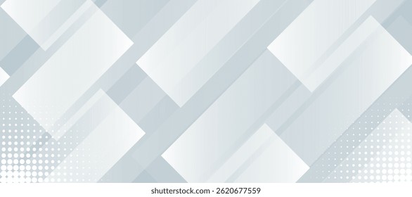 Abstrakter, eleganter, weißer, geometrischer Hintergrund mit Rasterpunkten. Moderne diagonale geometrische Linienform. Präsentationsdesign für Unternehmen und Institutionen