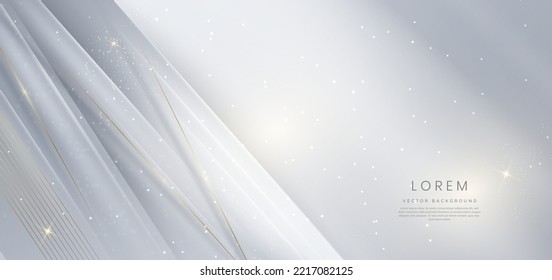 Resumen elegante fondo blanco y gris con decoración diagonal de línea dorada con espacio de copia para texto. Ilustración del vector
