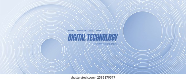 Abstract elegant white technology background with circle circuit wires on a futuristic motherboard. Infinity banner for web presentation. AI concept. Digital vector illustration on light tech bg.