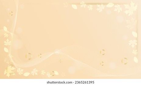 Abstract elegant yellow fall background with golden wave leaves and frame with space for text. Design template banner, flyer, poster, wallpaper, social media post. Vector illustration.  