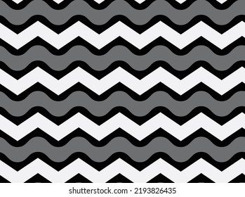 Abstract Elegant Zigzag Wavy Stripes Seamless Pattern Repeated Endless Lines Perfect for Allover Fabric Print or Wrapping Paper Black White Gray Tones