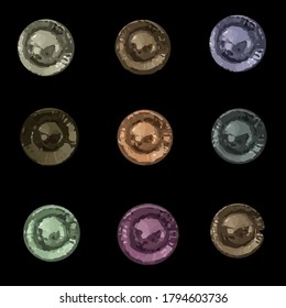 Abstract element, buttons in grunge style - for design - isolated on black background - vector.