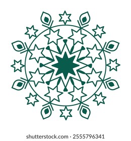 Abstract element in circle of geometric shapes green color. Isolated vector silhouette of primitive mandala front view. Line pattern for coloring