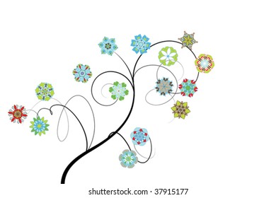 Abstract element with colorful flowers. Easy to edit vector image.