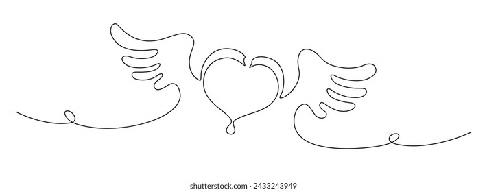 Abstract element continuous one line splash heart sawn shape, wall decoration element. Vector illustration.