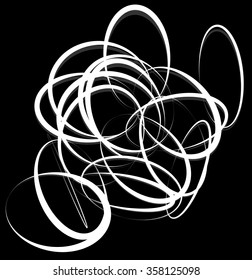 Abstract element with contour lines of intersecting random circles, oval shapes. Monochrome artistic shape. Vector