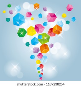 The abstract element of the cube, the background is blue.