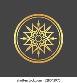 Abstract element for design, gold flower, star, mandala, decoration.