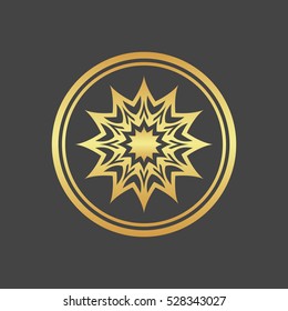 Abstract element for design, gold flower, star, mandala, decoration.