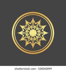 Abstract element for design, gold flower, star, mandala, decoration.