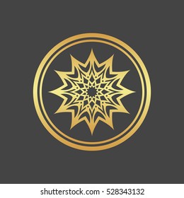 Abstract element for design, gold flower, star, mandala, decoration.