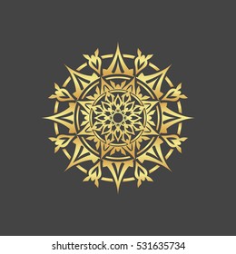 Abstract element for design, gold flower, star, mandala, decoration.