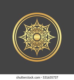 Abstract element for design, gold flower, star, mandala, decoration.