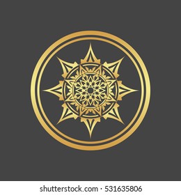 Abstract element for design, gold flower, star, mandala, decoration.