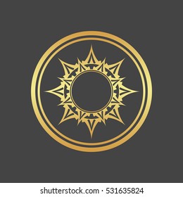 Abstract element for design, gold flower, star, mandala, decoration.