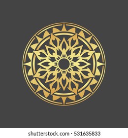 Abstract element for design, gold flower, star, mandala, decoration.
