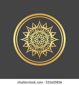 Abstract element for design, gold flower, star, mandala, decoration.