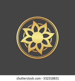Abstract element for design, gold flower, star, decoration.