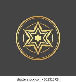 Abstract element for design, gold star, decoration.