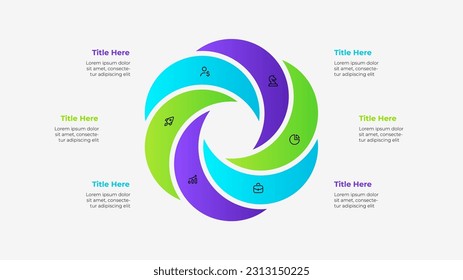 El elemento abstracto se divide en 6 partes. Visualización de datos empresariales para presentación. Diagrama de infografía vectorial