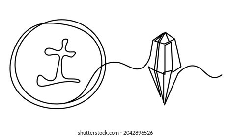 Abstract element of earth with hieroglyph means "earth" in english and crystal in feng shui as line drawing on the white background. Vector
