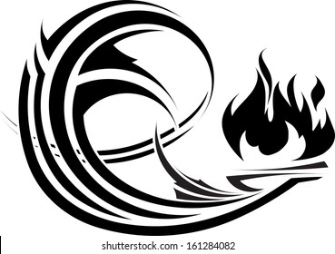 Abstract element with fire for besign or tattoo 